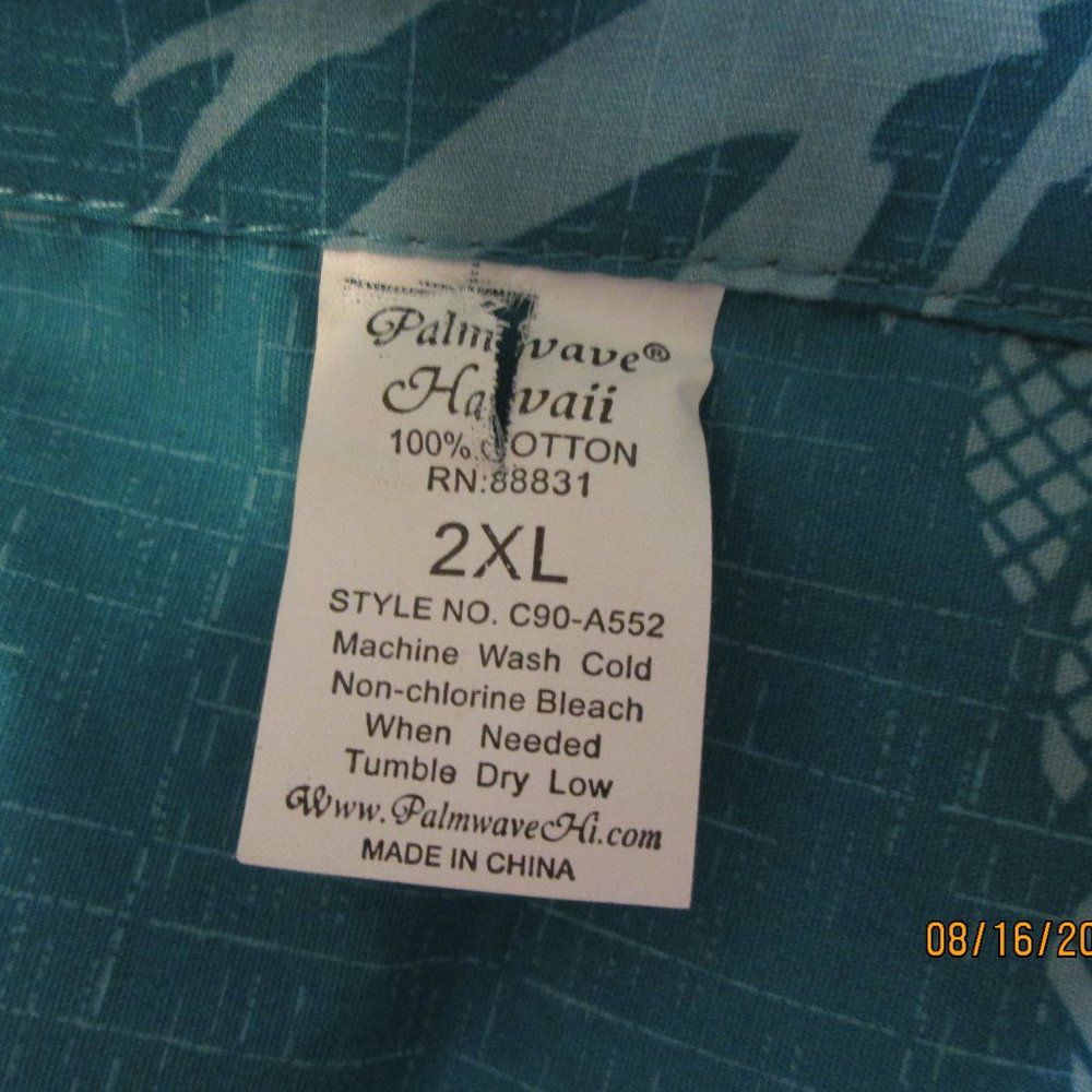 PALMWAVE HAWAIIAN SHIRT/ SIZE 2 XL /COTTON/TEAL - Picture 6 of 6